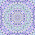 Ornate colorful groovy bohemian mandala, muted pink, yellow, teal, and blue