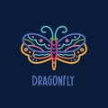 Ornate colourful lines dragonfly. Vector logo template Royalty Free Stock Photo