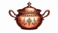 Ornate Copper Pot with Intricate Floral Design on White Background Royalty Free Stock Photo