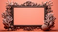 Ornate Coral Frame On Brown Background Mockup