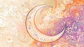 Ornamental Crescent Moon with Floral Swirls Background - Ramadan Eid Design Royalty Free Stock Photo