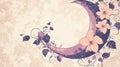 Whimsical Crescent Moon with Flowers and Swirls - Vintage Floral Background Royalty Free Stock Photo