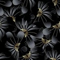 Ornate dark black floral 3d seamless pattern