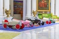 Ornate decor of Grand Salon Royal Lounge with collectible toy cars on display in the luxury Negresco hotel, Nice France