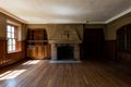 Ornate Derelict Room with Wood Bookcases and Stone Fireplace - Abandoned Medfield State Hospital - Massachusetts