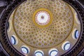 Ornate domed ceiling with intricate patterns in the Rotunda of City Hall, Dublin, Ireland