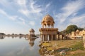 Ornate, Domed Jain Temple on Gadisar Lake, Jaisalmer, India Royalty Free Stock Photo