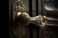 ornate door handle, with detailed filigree and swirls, on bedroom or closet door Royalty Free Stock Photo