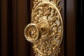 ornate door handle, with detailed filigree and swirls, on bedroom or closet door Royalty Free Stock Photo