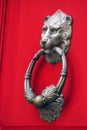 Ornate doorhandle depicting lion portrait. Royalty Free Stock Photo