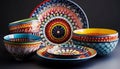 An ornate earthenware bowl with a multi colored pattern decoration generated by AI