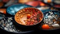 Ornate earthenware bowl, a souvenir of East Asian culture craft generated by AI