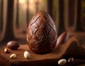 Ornate easter chocolate egg set on a rustic cloth Royalty Free Stock Photo