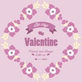 Ornate elegant pink and white floral frame, for greeting card happy valentine day. Vector Royalty Free Stock Photo