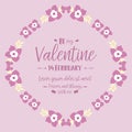 Ornate elegant pink and white floral frame, for greeting card happy valentine day. Vector Royalty Free Stock Photo