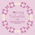 Ornate elegant pink and white floral frame, for greeting card happy valentine day. Vector Royalty Free Stock Photo