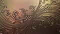 Ornate embossed golden floral scrollwork pattern with textured metallic background and warm light reflections Keywords: embossed, Royalty Free Stock Photo