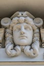 Ornate facade of a house with a head of a man in art nouveau style in Riga, Latvia Royalty Free Stock Photo