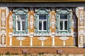 Ornate facade of Russian wooden house