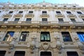 Ornate Facade of typical residence/ commercial Buildings and streets in City of Madrid,