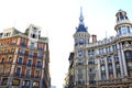 Ornate Facade of typical residence/ commercial Buildings and streets in City of Madrid,