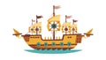 Ornate Fantasy Trading Ship with Large Sails and Wheels Vector Design, vector design Generative AI Royalty Free Stock Photo