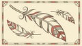 Ornate Feather Border with Earthy Tribal Patterns, vector design Generative AI Royalty Free Stock Photo