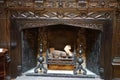Intricate fireplace carvings in 18th century castle