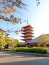 Ornate five-storey pagoda at Sensoji Temple in Tokyo, Japan. Royalty Free Stock Photo