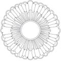 Symmetrical Radial Pattern, Black and White Outline Mandala Flower Shape Royalty Free Stock Photo