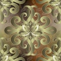 Ornate floral 3d vector seamless pattern. Ornamental autumn back Royalty Free Stock Photo