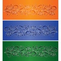 Ornate floral decorative elements borders in Russian hohloma sty