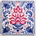 Ornate Floral Design Tile In Navy And Magenta With Baroque Ornamental Details Royalty Free Stock Photo