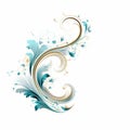 Ornate Floral Design On White Background With Light Gold And Turquoise