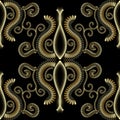 Ornate floral gold 3d seamless pattern. Abstract vector patterned background. Vintage doodle fantastic ornaments. Swirl figured l Royalty Free Stock Photo