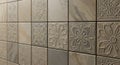 Ornate Floral Patterned Tiles in Earthy Tones Royalty Free Stock Photo