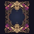 an ornate frame with flowers and butterflies on a black background Royalty Free Stock Photo