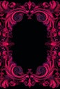 an ornate frame with pink and purple swirls on a black background