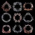 Ornate frames. Silver ornamental frame, rose gold vintage premium framing and refined ornament borders vector set Royalty Free Stock Photo