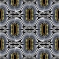 Ornate geometric gold silver black 3d greek vector seamless pattern. Luxury ornamental abstract background. Trendy repeat pattern Royalty Free Stock Photo