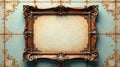 Ornate gilded frame on antique patterned tile background for elegant design projects. Generative AI Royalty Free Stock Photo