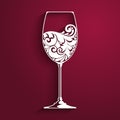 Ornate glass of wine. Vector element for wine list, menu design template. Vector illustration. Royalty Free Stock Photo