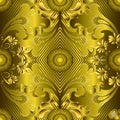 Ornate gold 3d greek vector seamless pattern. Striped geometric Royalty Free Stock Photo