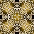 Ornate gold 3d Paisley vector seamless pattern. Abstract ornamen