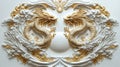 Ornate Golden Dragons in Relief Against White Background, East Asian Symbolism Royalty Free Stock Photo