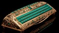 Ornate Gold Emerald Laptop Case With Carving - Exquisite Craftsmanship