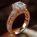 Ornate gold diamond engagement ring with intricate detailing