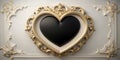 Ornate gold heart-shaped frame with black centerpiece on elegant wall panel. Generative AI Royalty Free Stock Photo
