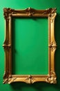 Ornate gold picture frame, green background, blank space, message, royal, blank space Royalty Free Stock Photo
