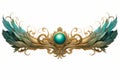 an ornate gold and turquoise jewel with wings on a white background Royalty Free Stock Photo